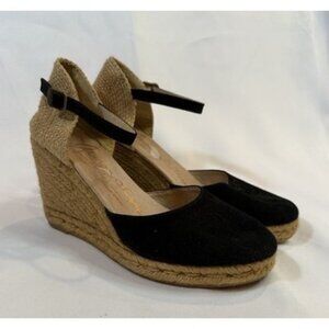 Gainno Womens Suede Ankle Strap Espadrille Wedge Pumps Black Size 38 - US 7.5